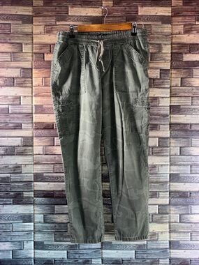 Pre Owned Womens Supplies Size 10 Olive Green Cargo Pants - Drawstring Waist